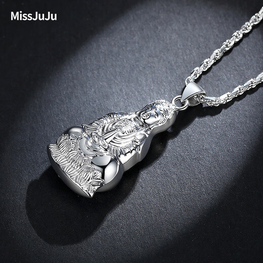 Miss JuJu pt950 platinum Guanyin pendant for men, platinum large tag, Guanyin Bodhisattva pendant for women, necklace not included, pendant height 31mm, width 16mm, weight 5.3-5.5g