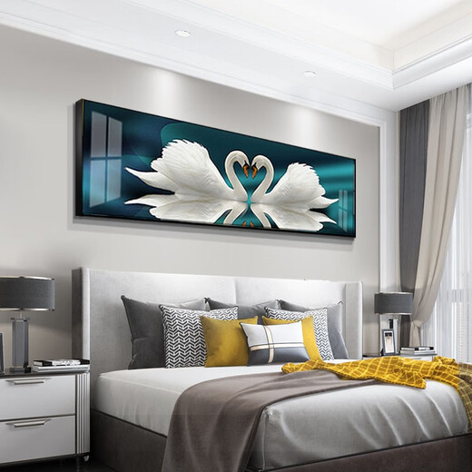 
Bifeng's bedroom bedside decorative painting 2025 new style master bedroom bedside background wall mural hanging painting modern simple wall painting swan Bifeng 829 150*40cm 12mm crystal film single pairing black edge