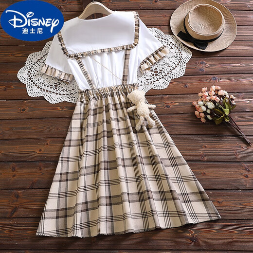 Disney brand girl girl's princess dress summer 14-15-16-year-old girl junior high school students fashionable college dress 12 9871 apricot color L (recommended weight 85-95 Jin [Jin equals 0.5 kg])