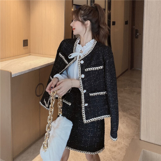YuJue (YuJue) small fragrance suit 2020 autumn and winter fashionable retro ladylike temperament three-piece suit jacket shirt short skirt tweed professional suit YWYY5927 picture color L