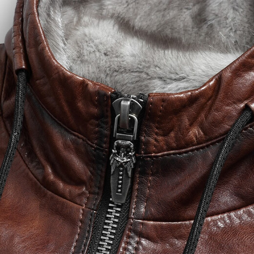 Hengyuanxiang Ziegenlederfell einteilige Männer mit echter Lederjacke für Herren silberne Ball grau Nerz Innerer Deckel Marten einteiliger kurzer Reißverschluss mit Kapuze Winter Brown L.