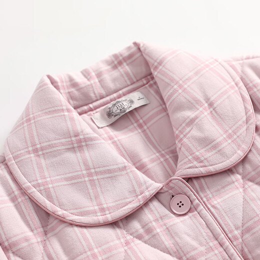 American Standard's new couple's three-layer quilted thermal pajamas for women winter all-cotton quilted padded clothes plaid can be worn outside home clothes for men Taro powder XL