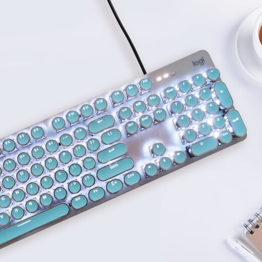 罗技（Logitech） K845 有线机械办公键盘 游戏电竞 朋克复古键盘外设电脑笔记本节日礼物 diy个性键帽 K845(茶轴)+经典朋克键帽-蓝