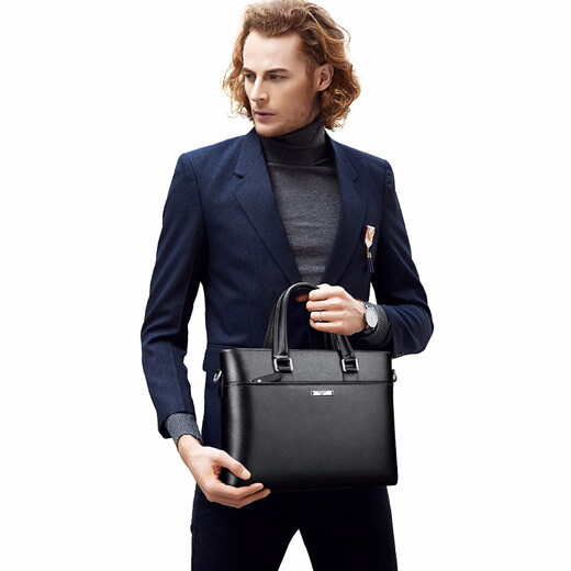 Septwolves Briefcase Men's Business Men's Bag First Layer Cowhide Handbag Crossbody Bag Shoulder Backpack Laptop Bag Black