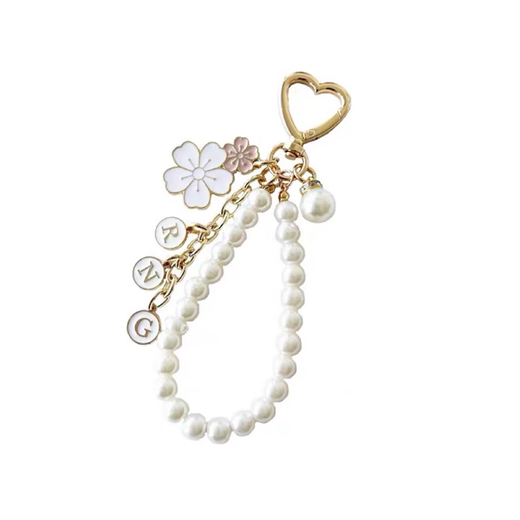 SunToMoon cute double-sided cherry blossom alloy keychain flower letter DIY girl heart school bag pendant Airpods pendant love button-letter style