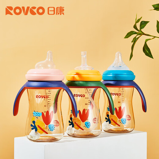 
Rikang (rikang) baby straw bottle PPSU wide mouth bottle duckbill cup 270ml N1047-1 Haiqinglan