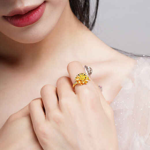 Old temple gold ring, peony live ring, flower wedding, wedding, girlfriend, wife, birthday gift