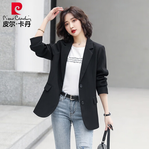 Pierre Cardin Small Blazer Women's 2025 Spring and Autumn New Style Small Korean Style Versatile Professional Casual Internet Celebrity Street Suit Black M Size Recommended 92-104 Jin Jin is equal to 0.5 kg