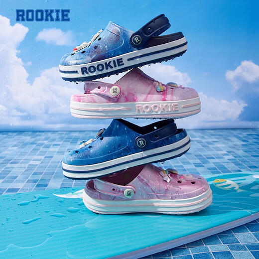 ROOKIE children's shoes for boys and girls, summer new children's beach toe-cap sandals, with 6 cartoon buckles, feather white/midnight blue 29 30, suitable for feet 18-18.5cm long