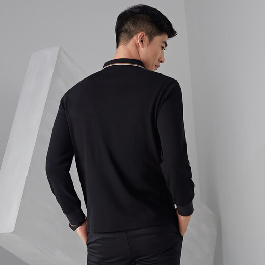 YOUNGOR long-sleeved POLO shirt men's lapel embroidered chest pure cotton fabric feels soft, delicate and breathable POLO shirt VLPC505999ACA black 2XL