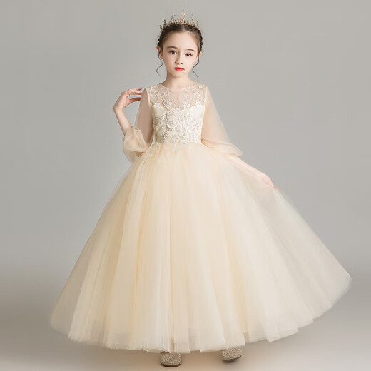 Yu Zhisheng (YUZHISHENG) girls dress girl host evening dress flower girl princess dress tutu children catwalk piano performance dress champagne color 150cm