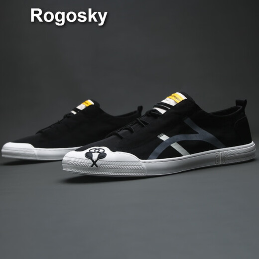 Rogosky Hong Kong Trendy Summer Simple Canvas Shoes Shops Beward Blow Top Breatable One-Foot Flow Shoes Corea Casual Zapatos Negro 40 (Tamaño del zapato de cuero)