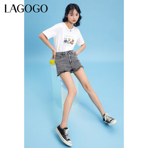 Lagogo Lagu Summer New Women's Denim Shorts décontractés High Taist Slimnming Hot Pants Women's Design Send Grey (R2) 155 / S / 36