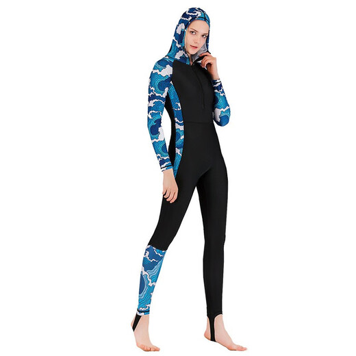 Gumuni couple one-piece jellyfish suit wetsuit swimsuit long-sleeved hooded snorkeling suit surfing suit for men and women yellow floral with chest pad S S