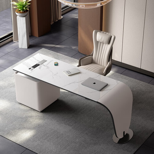 JIANGJIXUAN Italian light luxury corner slate desk modern simple desk high-end home study computer desk writing desk short cabinet 1.4 meters desk total length 1.8 meters