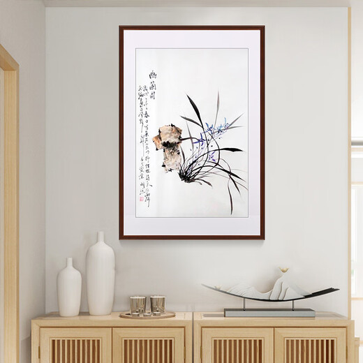 Hanao famous hand-painted Chinese ink ink orchid entrance decoration painting restaurant hanging painting corridor aisle wall painting mural vertical version orchid picture g style, framed with solid wood frame 80*60cm