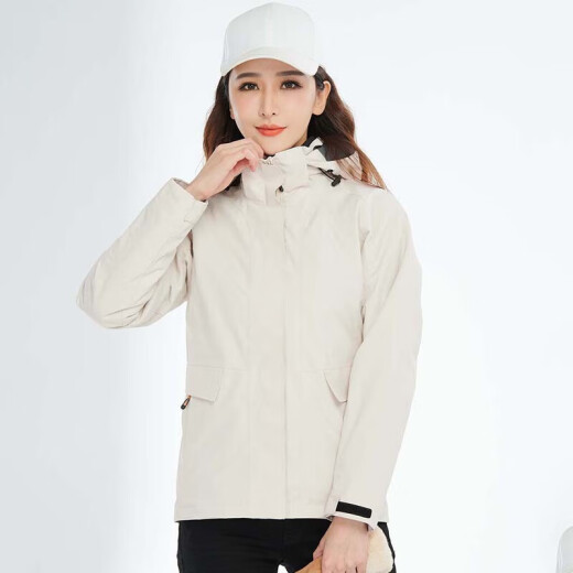 BRELRMON韩版冲锋衣女男防风户外防寒三合一保暖可拆卸滑雪登山服夹克外套 HS12805米白-女 S