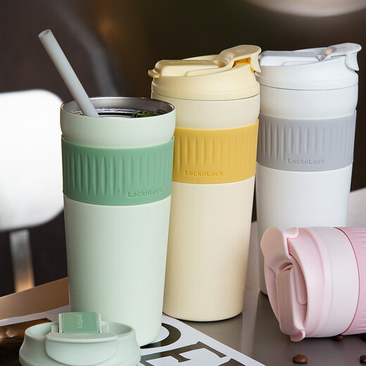 Lock Lock (LOCK/LOCK) straw insulation cup for women, portable coffee cup, milk cup, one lid, double drink large capacity water cup, first snow white (double drink port) + cup set 550ml