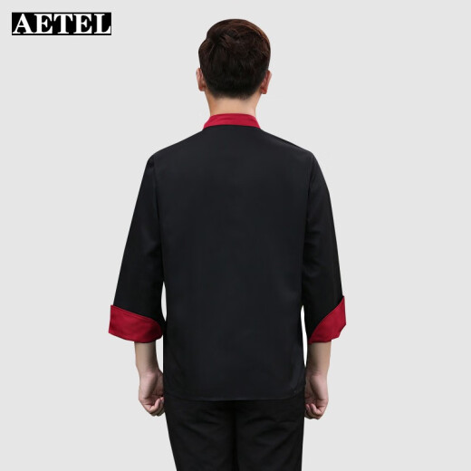 AETEL chef uniform long-sleeved autumn and winter hotel dining hall back kitchen baking plus chef overalls can be made with logo SC three-bar black single top 2XL