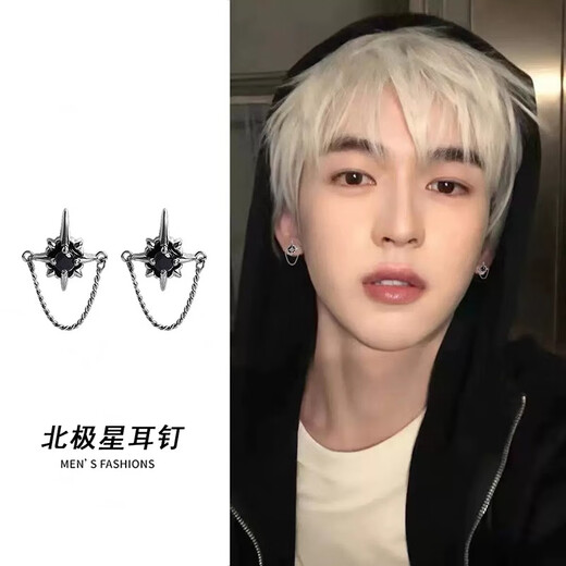 QMXD Polaris Earrings Men's Trendy Niche High-end Men's Earrings Single Handsome Boy Earrings Versatile Internet Celebrity Earrings Single