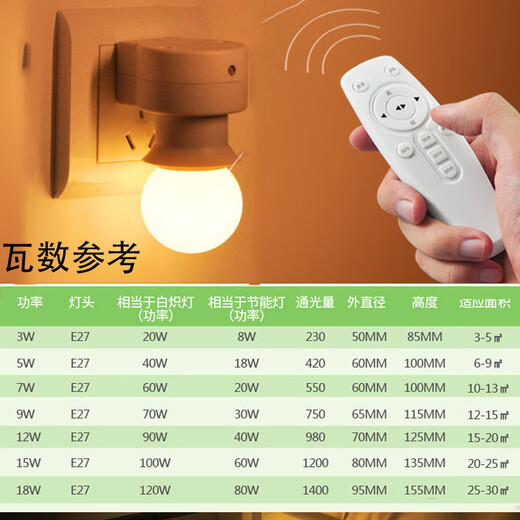 E27 smart wireless remote control lamp holder lamp holder converter direct plug socket with plug switch screw wall lamp variable light control bulb lamp bedroom bedside night light dimmable remote control lamp holder set + 10w white light bulb + follow the purchase to get a battery E27 screw