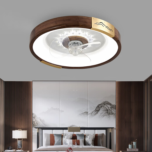 Kupferherz Muyun Neues chinesisches Lüfter Licht neues modernes Schlafzimmer Schwarzes Walnusslampen Restaurant Home Integrated Deckenleuchte J9756 Länge 50*50 cm-wuji Dimmgürtel Fernbedienung