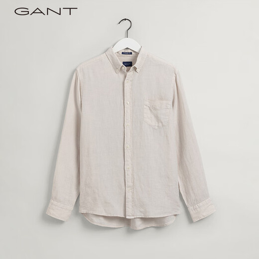 GANT【100%亚麻】GANT/甘特春秋男透气休闲复古宽松扣领美式长袖衬衫 34白色 L