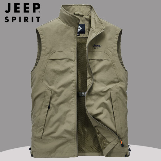 JEEP Jeep vest men's season new men's outdoor vest casual sports top multi-bag photography fishing vest vest khaki M