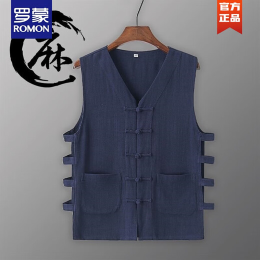 
ROMON Summer Traditional Shaanxi Line Vest and Cotton Line Vest Sweatshirt Men's Retro Plate Button Jacket Sleeveless Old Man Shirt On White Shirt XL 140-155Jin [Jin equals 0.5 kg]