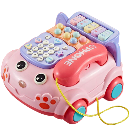 Baby children's music mobile phone toy girl boy phone baby can bite child girl simulation 0-1 years old piano music phone car pink [battery + screwdriver]