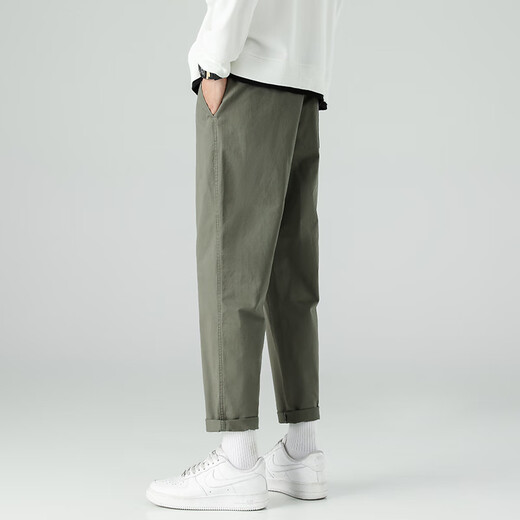 
Dingfengbaoluo casual pants straight nine-point trousers spring and summer trendy brand loose solid color men's pants 9904 gray-green S