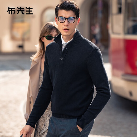 Mr. Bu pullover 100% cardigan for men spring and autumn new silhouette knitted bottoming thickened BT12267 piano black M (170)