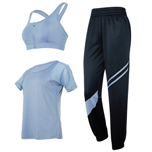 
Vanstic Yoga suit women's long-sleeved loose fitness running casual morning jogging set light blue three-piece set FTC11166 L