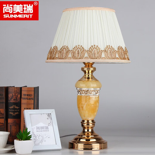 Shangmeirui Europäische leichte Luxus-Tischlampe Jade warme und modische Schlafzimmer-Nachttischlampe Wohnzimmer Hotelzimmer Villa Marmordekoration TY06-719 Jade gewöhnliche 5W LED-Glühbirne