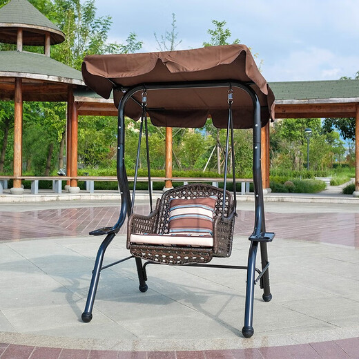 Mu Xiaoxi Outdoor Innenhof wasserdichte Sonnenschutz Haushalt Mehrköpfiger Schwung im Freien Garten Schaukelstuhl Villa Kleiner Innenhof Internet Promi Doppelhänge Stuhl Dark Night Black Belt Shed [Senden Sie Kissen Blumenrebelampe]