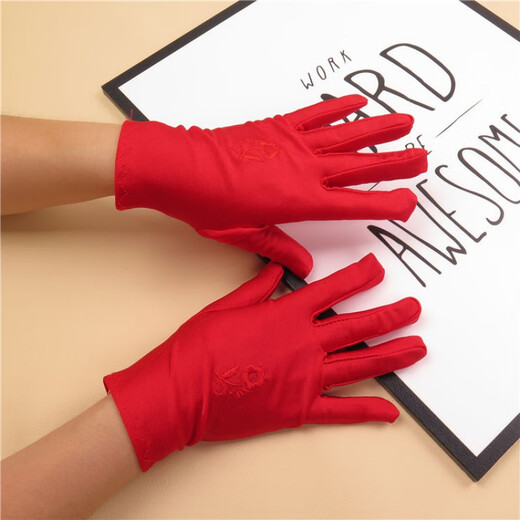 Ainuodeng summer thin gloves for women short embroidered driving gloves spandex solid color elastic etiquette gloves autumn women's gloves spandex embroidery: 1 light gray + 1 beige [2 double packs]