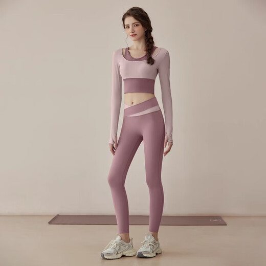 Youyou Yoga Wear Women's Outdoor Sports 2025 New Spring and Summer Slimming Fitness Pilates Training Wear Set 32023 Dan Purple Pink Set Non-Running Cup Chest Pad L (Recommended Weight 115-130 Jin Jin is equal to 0.5 kg)