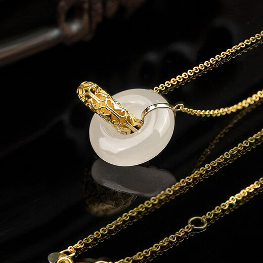 Potala Palace 18k gold inlaid jade pendant interlocking white jade peace buckle necklace for women as a gift for girlfriend Interlocking white jade necklace
