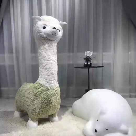 Bleiben Sie niedlich Alpaka Mount Dollhocker Sitztierpuppe mit Rädern Großer Erwachsener Plüschspielzeug Geburtstagsgeschenk für Mädchen Orange Abnehmbar 1,12 m