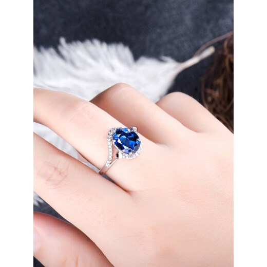 DRJEFUN sapphire ring s952 silver women's fashion and personality Korean version with diamonds simple silver tanzanite sapphire ring with adjustable finger ring