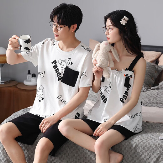 Daizixin 2 Sets von Paar-Pyjamas für Sommersaugen für Frauen, zweiteiliger Satz reines Baumwoll-Kurzärärmel-Weste dünner Männeranzug DD9904 Frauen M+ Männer l
