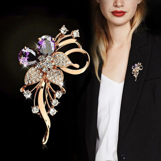 Hualiuyi Brooch Women's Luxurious Temperament Exquisite Pin Suit New Trendy Design Clothes Accessories Corsage Main Image - Purple