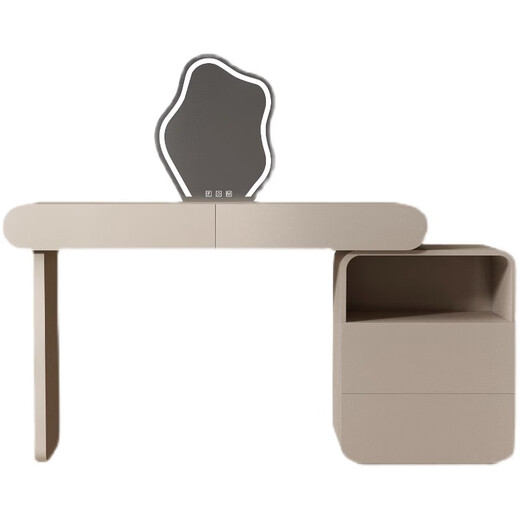 Excellent cream style solid wood dressing table bedroom drawer cabinet integrated bedside table light luxury 2025 new small apartment dressing table 120cm dressing table + drawer cabinet + large round mirror + stool