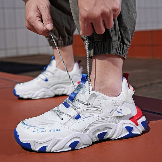 Wuxi Extra Large Men's Shoes Autumn and Winter Youth Sports Shoes Rotary Buckle Big Children Junior High School Students Plus Velvet Warm Boys Cotton Shoes 6636 White-Double Net 42