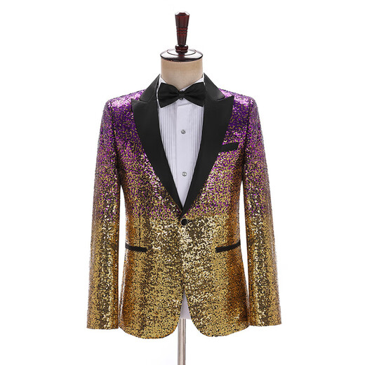 Zhehan host male singer performance clothing colorful gradient sequin suit top men's stage style shiny catwalk blue_gold L