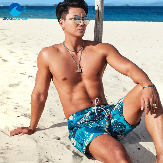 盖浪 夏季男士沙滩裤海边度假戏水休闲裤印花宽松五分男短裤可下水 H1479树叶花卉 L