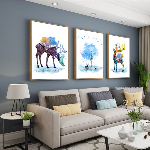 Reputation decorative painting can be customized modern simple triptych hanging painting Nordic style wall painting mural sofa background wall nine-color deer 4060cm