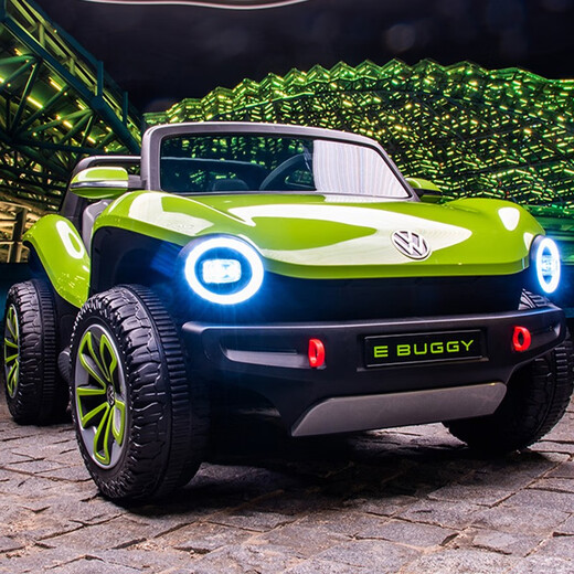 Join hands with Volkswagen Beetle electric children's car, four-wheeled baby with remote control, double toy car for children, can take adults with lithium battery, Supreme Red + soft wheels + large lithium battery, 6 hours of battery life