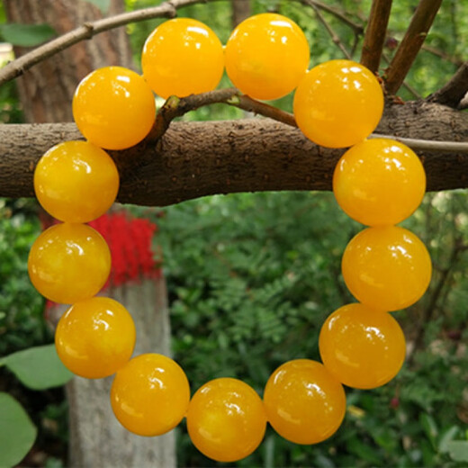 Nilan Fat Donglai same style chicken fat yellow beeswax bracelet Baltic sea flower belt clouds and flowers with moire pattern amber bracelet, bead diameter 18mm, 13 beads, standard size men's style