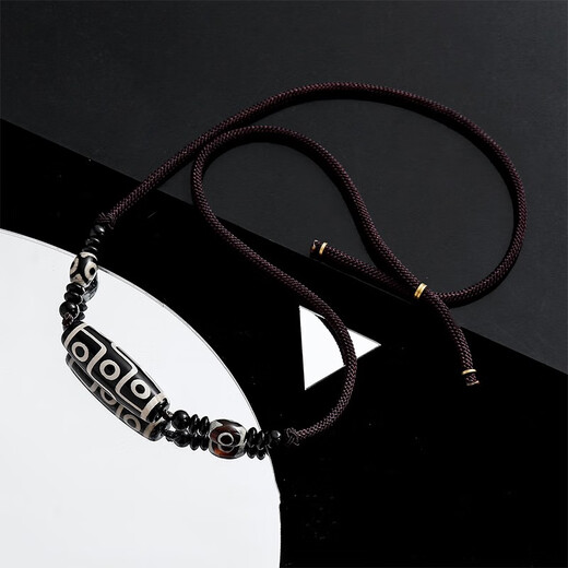 Core luxury necklace men's clavicle chain artificial nine-eye dzi beads high-end new Chinese style black rope accessories boys pendant gift